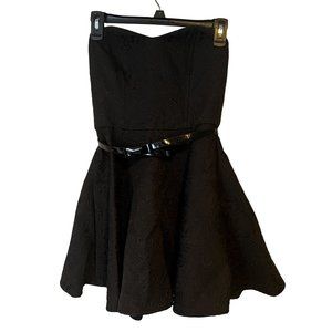 Forever 21 Dress Womens 5 Strapless Scalloped Fit & Flare Mini Black Floral Text